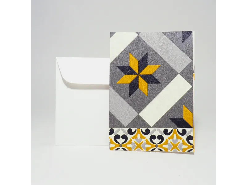 Design-Grusskarte A6 Fliesen / carrelage yellow