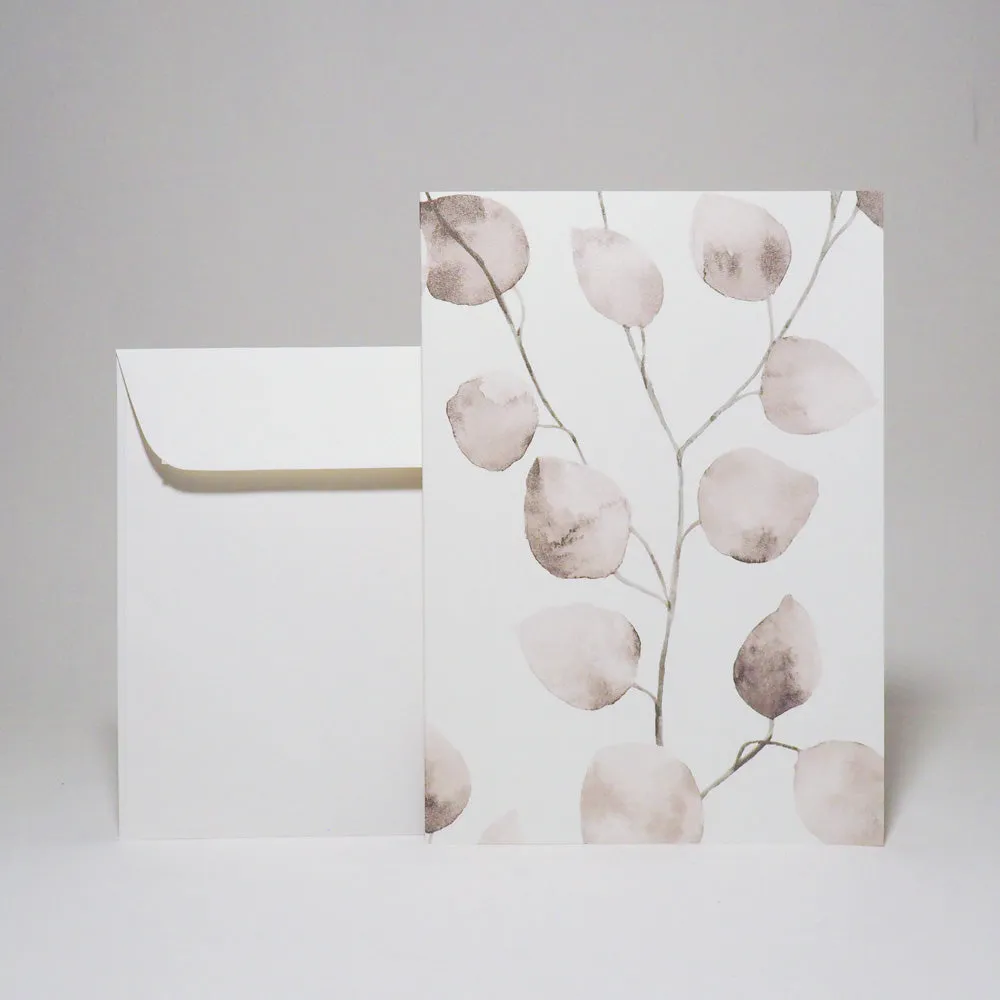 Design-Grusskarte A7 Blättern / feuilles grey